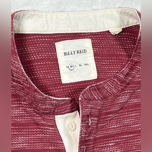 Billy Reid Medium Heather Red Mock Collar Henley Long Sleeve Button Shirt - Picture 4 of 12